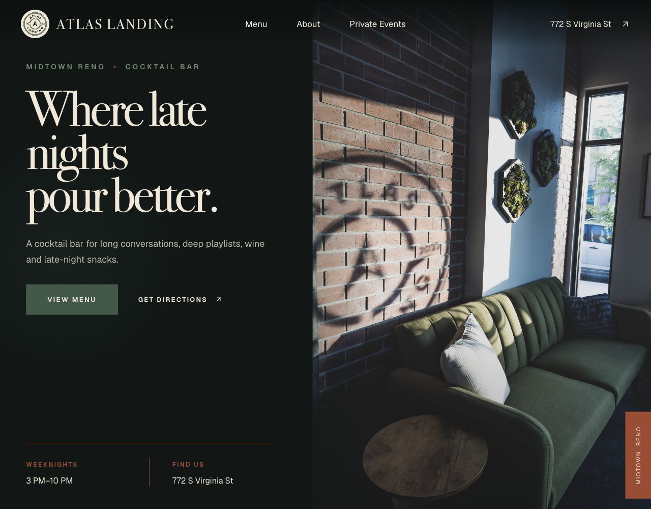 Atlas Landing cocktail bar website