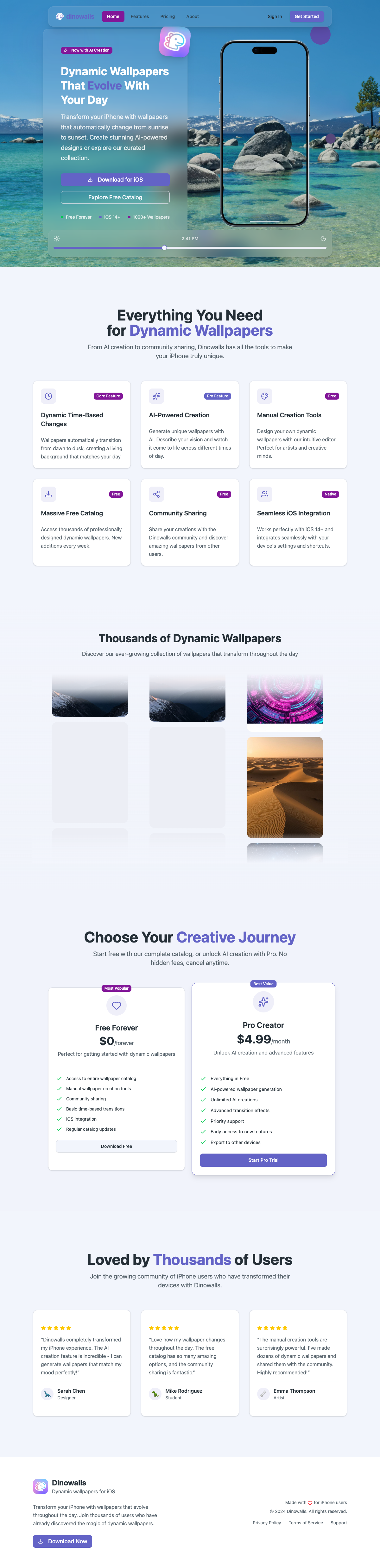 Dinowalls landing page