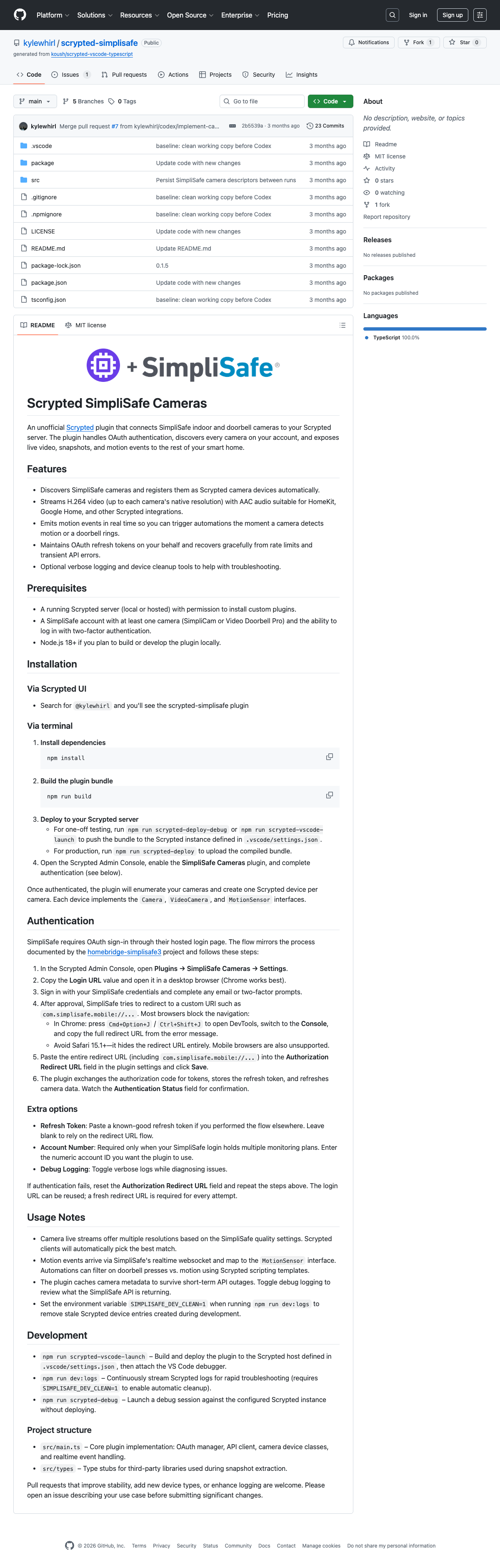Scrypted SimpliSafe GitHub repository preview