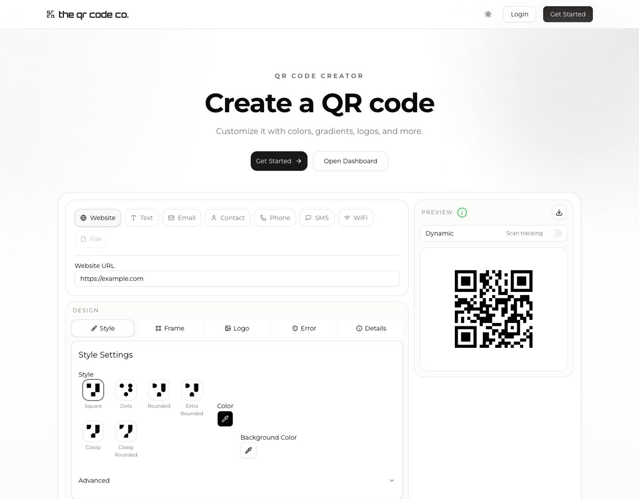 the qr code co. landing page
